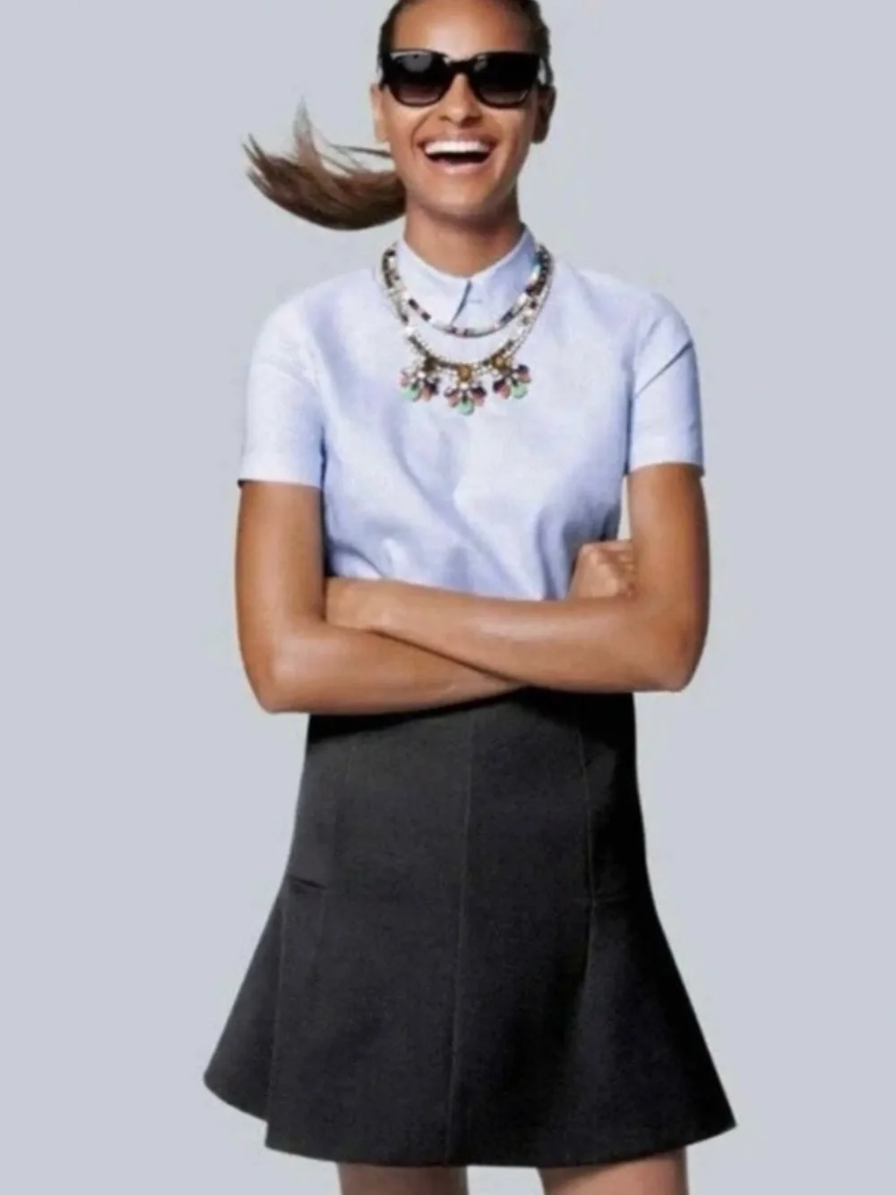 J. Crew Double Crepe Black Fluted Mini Skirt